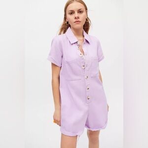 Show Me Your Mumu Small Range Romper in Purple‎ Denim Shorts Chic